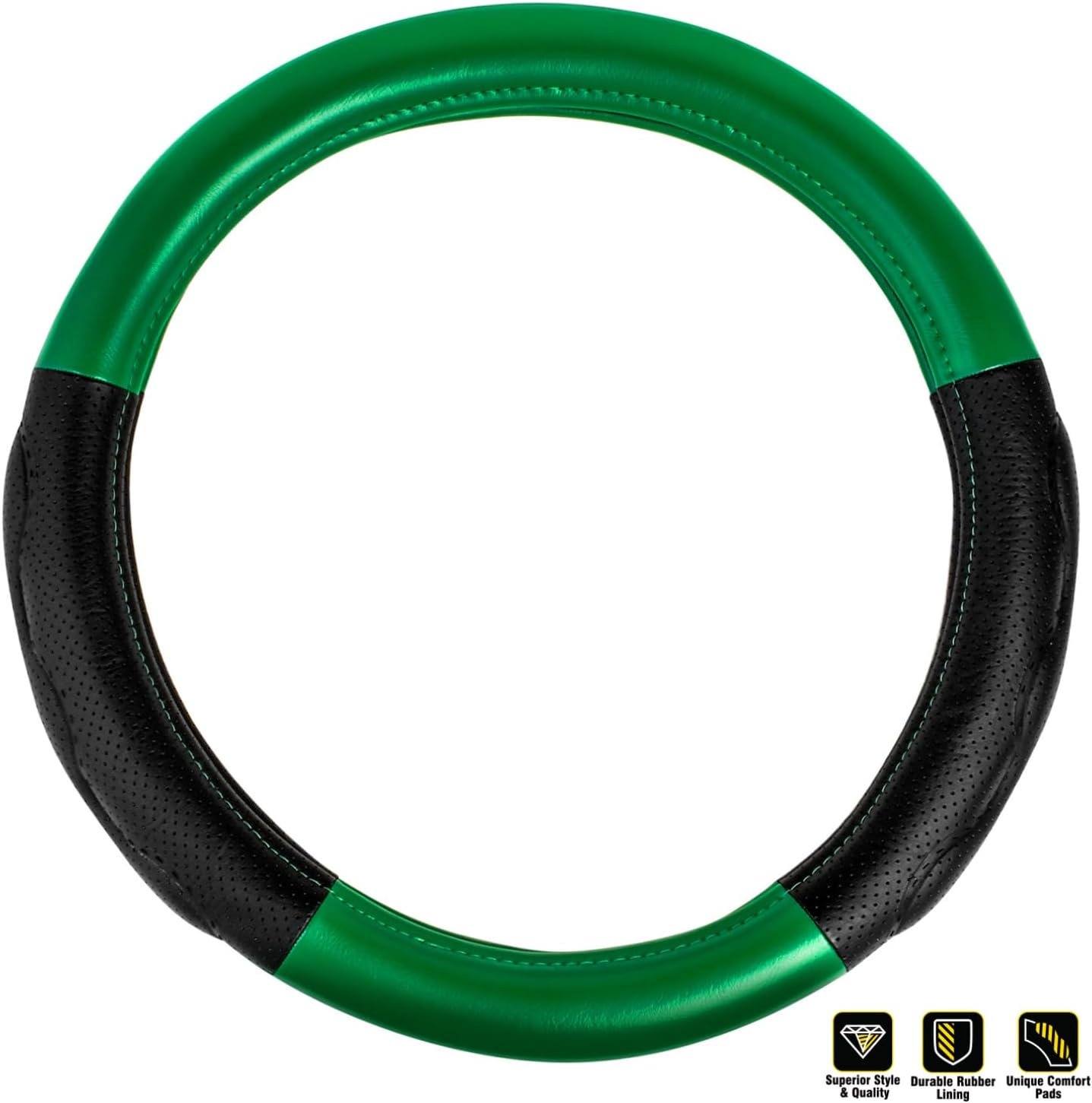 18 inches Steering Wheel Cover Full Green with Black Comfort Pad - Image 2