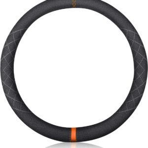 Sport Microfiber Suede Velvet Car Steering Wheel Cover Non-Slip Car Steering Wheel Protector Winter Warm Universal for Diameter 38cm(15") (Black Brown)