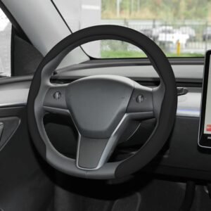 Leather Steering Wheel Cover, Universal 15 Inch Premium Non-Slip Steering Wheel Cover Black