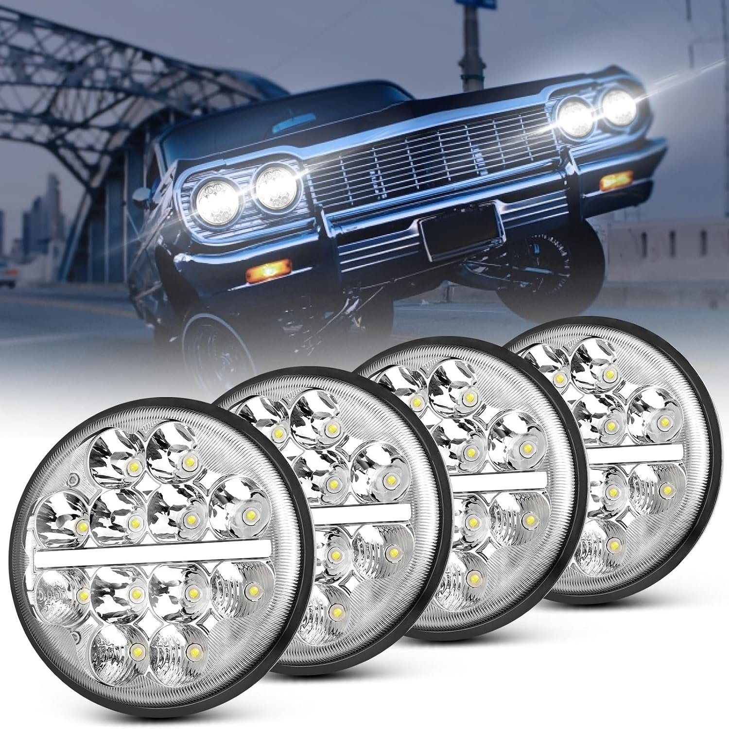 5.75" Round LED Headlight, Hi-Lo Beam + DRL + Turn Signal, 35W Sealed Beam